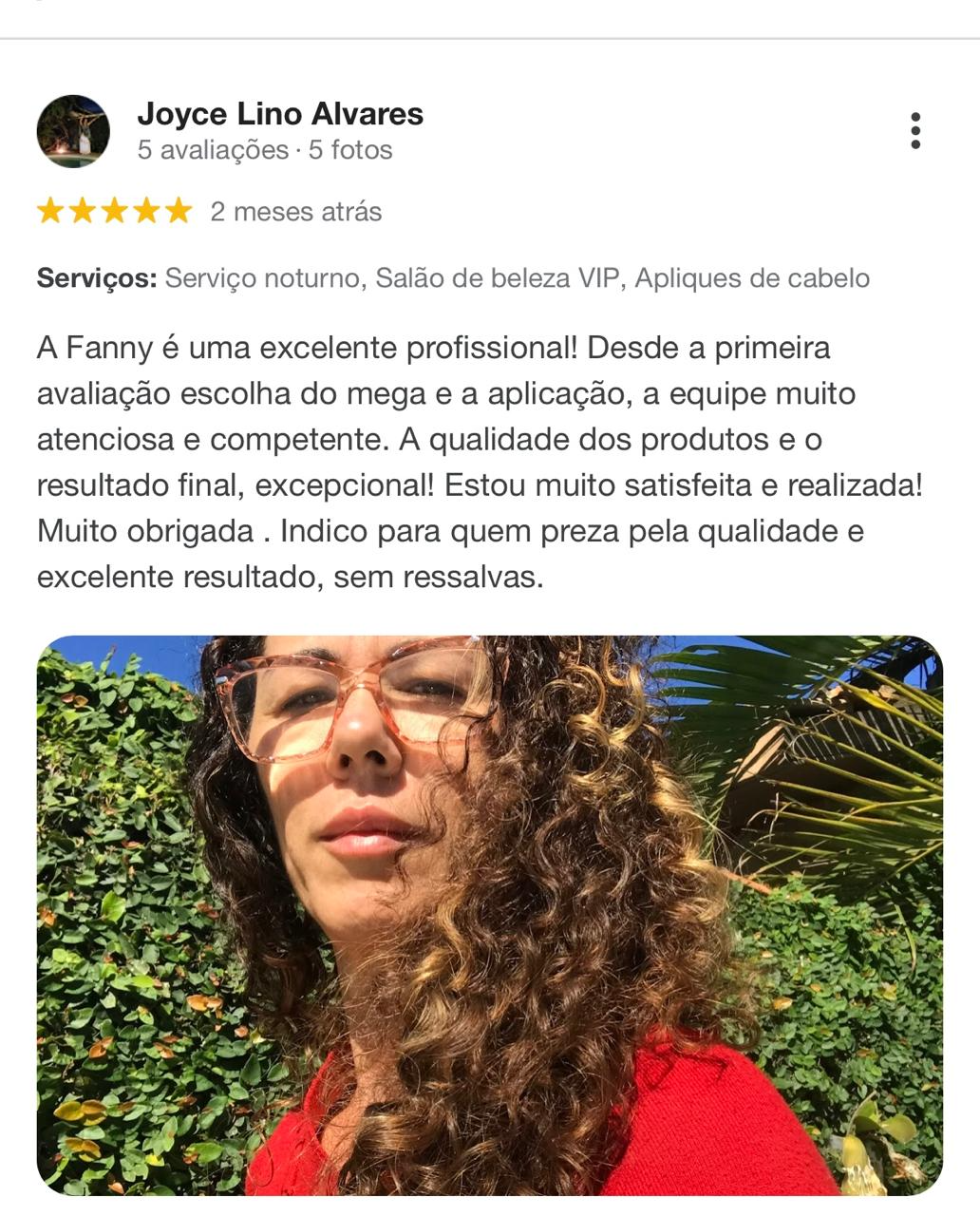 Print de avaliação de 5 estrelas de Joyce Lino Alvares
