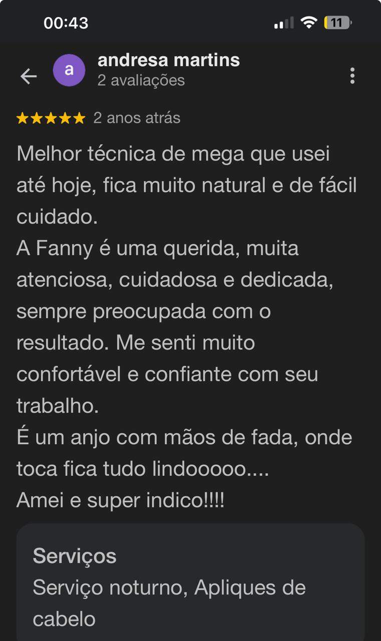 Print adicional de avaliação de cliente satisfeita com o megahair